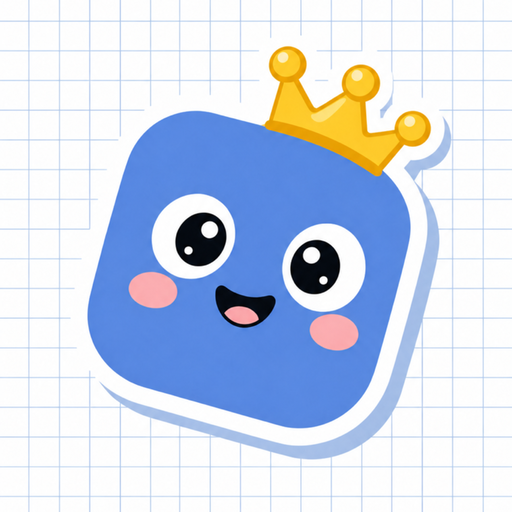 Paper Trails app icon: a crowned blue sticker character on graph paper