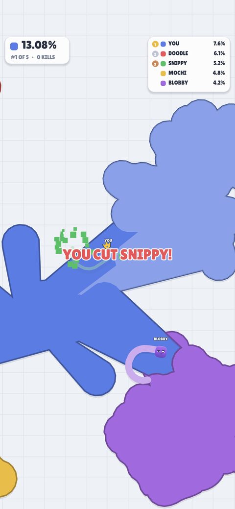 YOU CUT SNIPPY! — a rival's trail snipped mid-loop